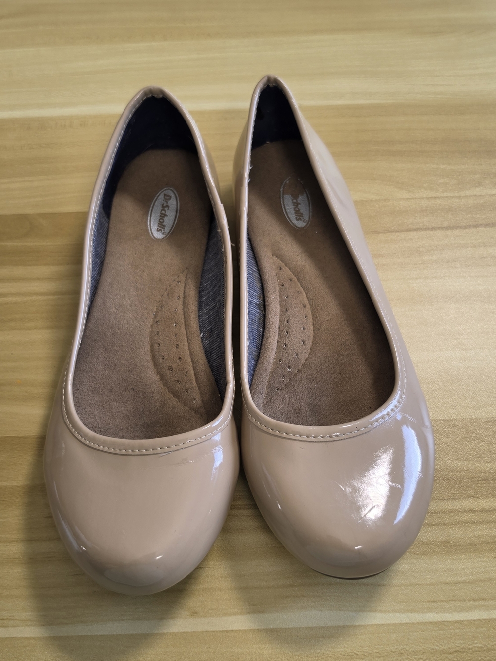 Dr. Scholls Patent Beige Cushion Insole Flats
